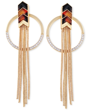 image of Guess Gold-Tone Crystal Hoop Fringe Drop Earrings