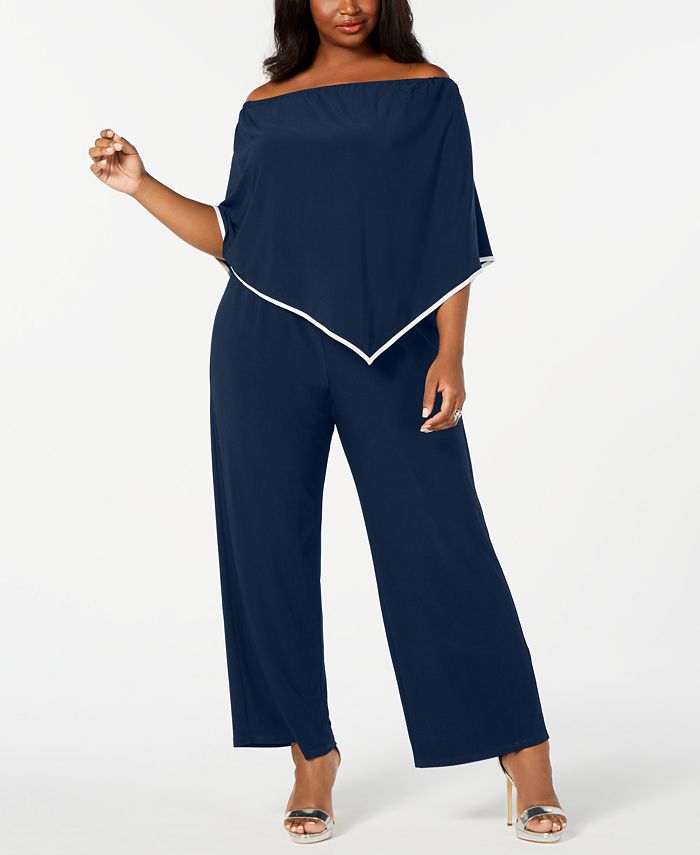 MSK Plus Size Off-The-Shoulder Poncho Jumpsuit - Macy's