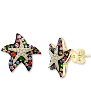 image of Effy Multi-Sapphire (7/8 ct. t.w.) & Diamond (1/6 ct. t.w.) Starfish Stud Earrings in 14k Gold