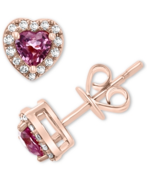 image of Effy Pink Sapphire (5/8 ct. t.w.) & Diamond (1/8 ct. t.w.) Heart Stud Earrings in 14k Rose Gold