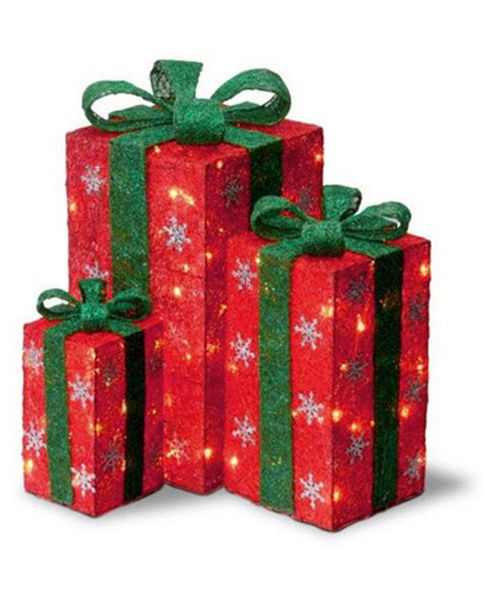 Northlight and Lighted Gi Boxes with Bows Outdoor Christmas Decorations ...