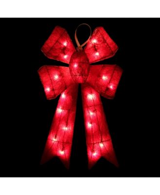 Lighted Sparkling Sisal Double Bow Outdoor Christmas Decoration