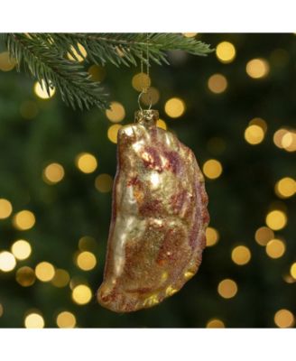 Golden Tone Glittered European Pierogi Glass Christmas Ornament