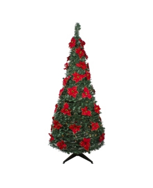 Northlight Pre-lit Slim Poinsettia Pop-up Artificial Christmas Tree In Green