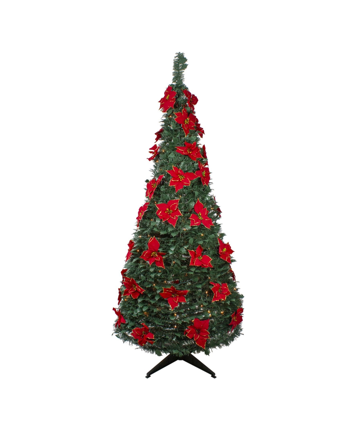 Pre-Lit Slim Poinsettia Pop-Up Artificial Christmas Tree - Green