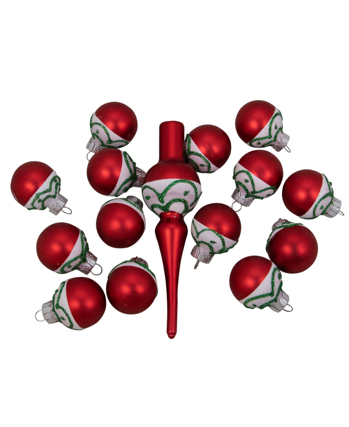 15 Count Frosted Tree Topper with Christmas Ball Ornaments - Red