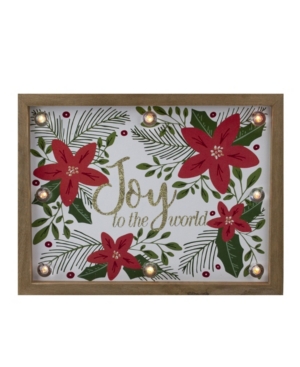 Northlight Lighted Wooden Frame Poinsettia "joy To The World" In Glitter Christmas Plaque In Brown