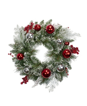 Northlight Unlit Flocked Mixed Pine With Ornaments And Berries Artificial Christmas Wreath In Green