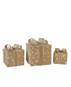 Northlight Lighted Natural Snowflake Burlap Gi Boxes Christmas Outdoor Decorations In Brown