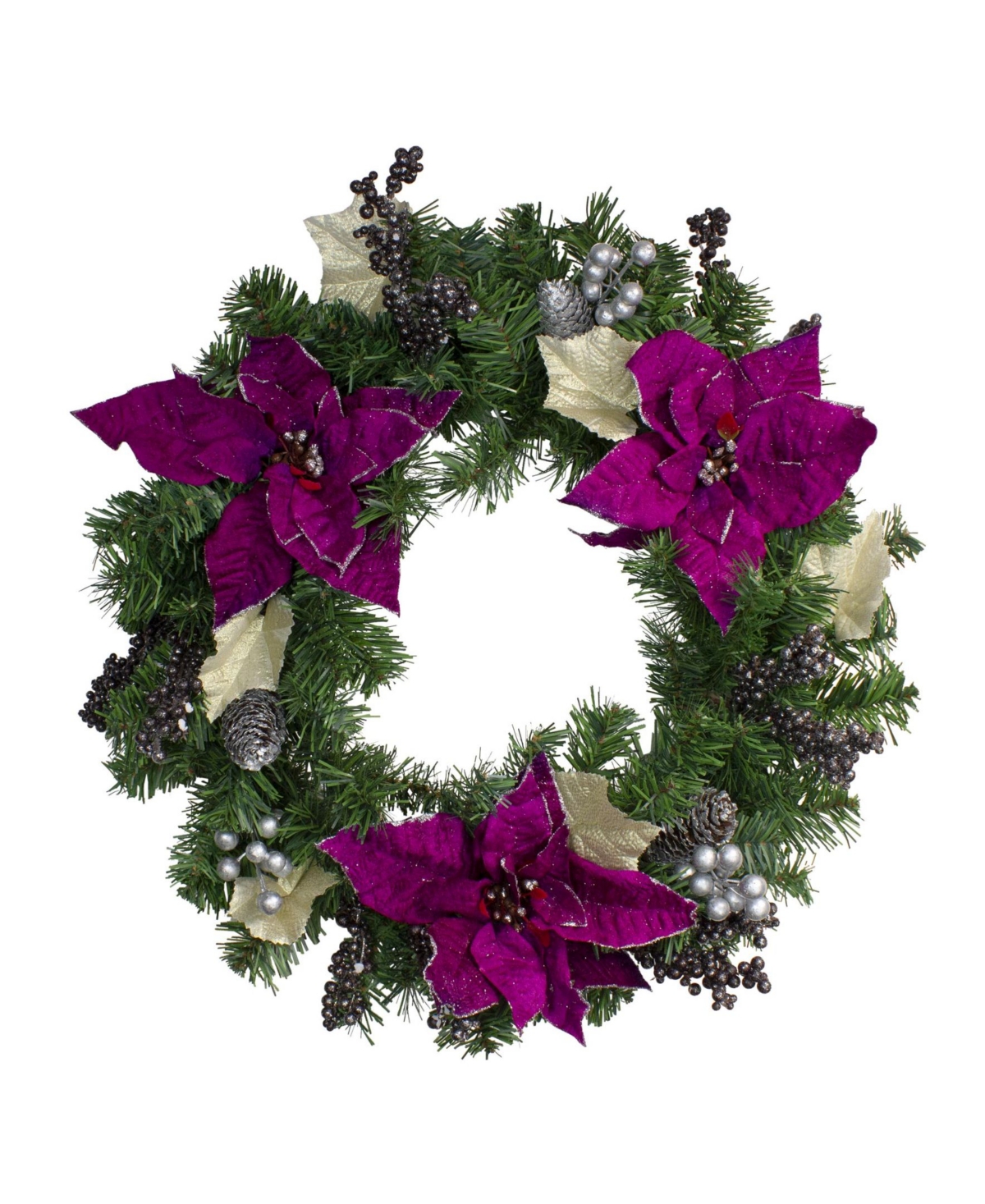 Unlit Poinsettia and Pine Cone Artificial Christmas Wreath - Multi