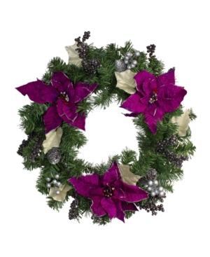 Northlight Unlit Poinsettia And Pine Cone Artificial Christmas Wreath In Multi