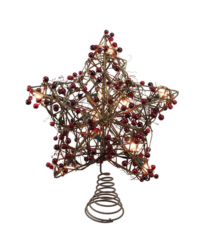 Northlight Brown Rattan with Red Berries Star Christmas Tree Topper