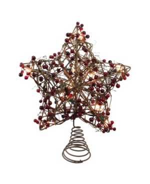 Northlight Brown Rattan With Red Berries Star Christmas Tree Topper