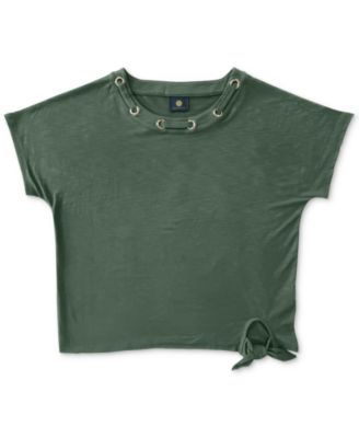 JM Collection - Petite Grommet-Neck Tie-Front Top
