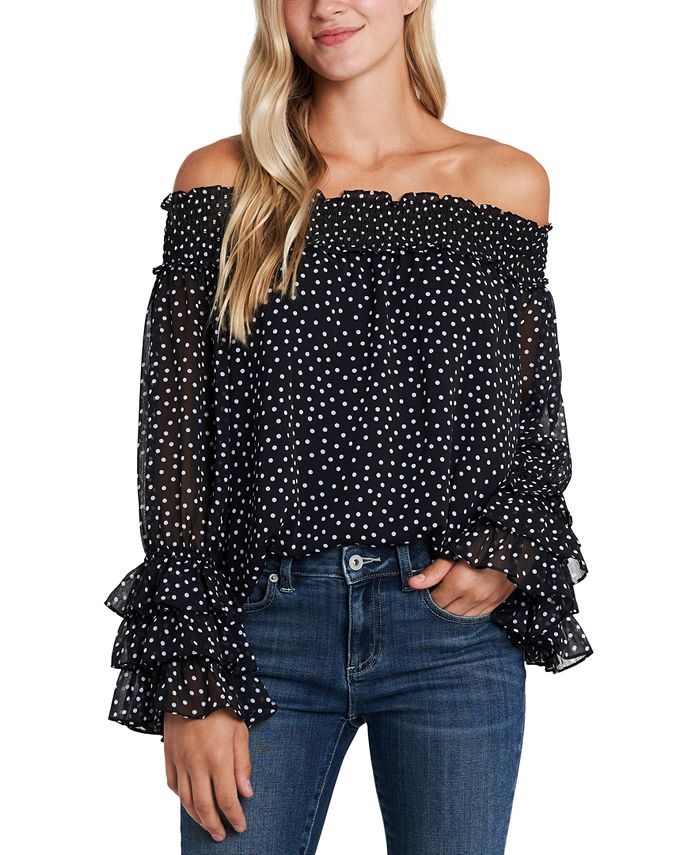 CeCe Polka Dot Off The Shoulder Ruffled Top Macy s