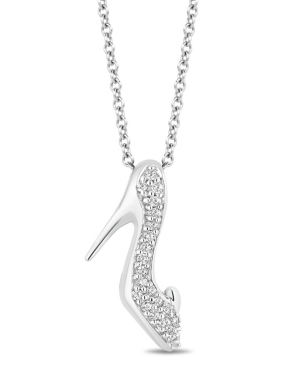 image of Enchanted Disney Diamond Cinderella Slipper Pendant Necklace (1/5 ct. t.w.) in Sterling Silver