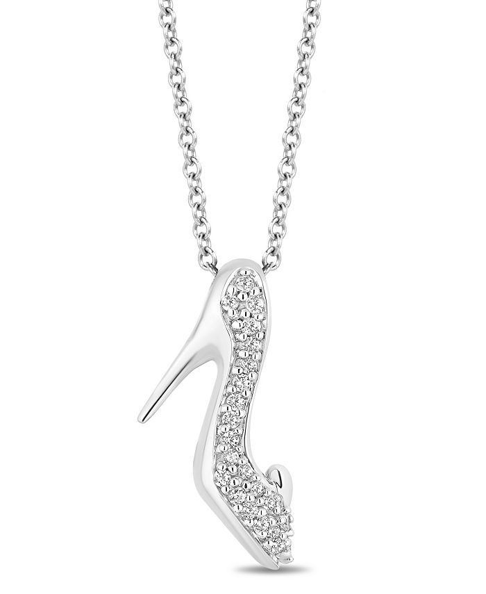 Enchanted Disney Fine Jewelry - Diamond Cinderella Slipper Pendant Necklace (1/5 ct. t.w.) in Sterling Silver