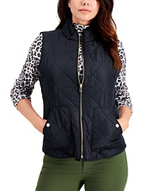 Women's Quilted Zip Up Stand Up Collar Vest, Created for Macy's