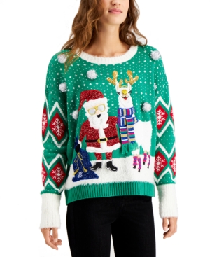 image of Hooked Up by Iot Juniors- Santa & Llama Holiday Sweater
