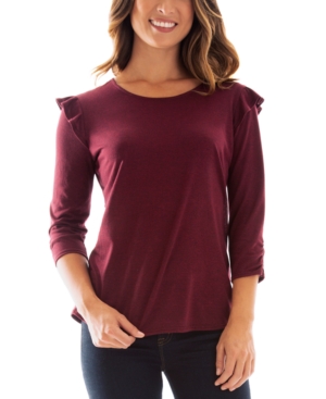image of Bcx Juniors- Ruffle-Trimmed Ruched-Sleeve Top