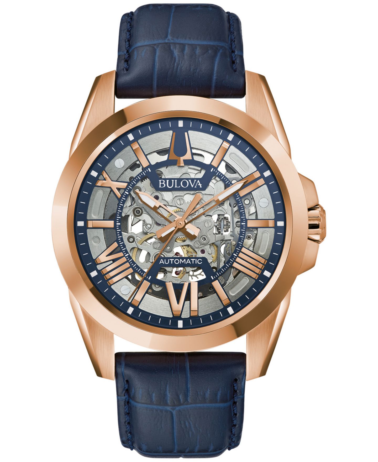 Мужские часы Bulova Automatic Classic Sutton Blue Leather Strap Watch 46mm — фото 1