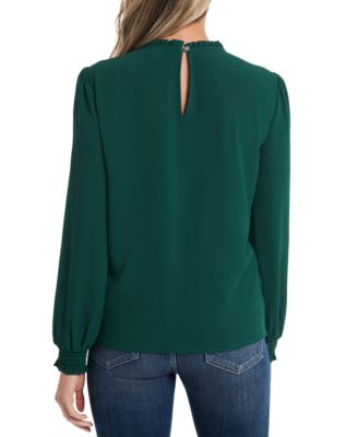 Women's Long Sleeve Smocked Cuff Pin-Tuck Front Blouse