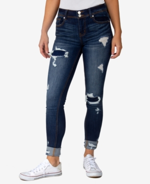 image of Indigo Rein Juniors- Two-Button Cuffed Destructed Skinny Jeans