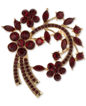 image of Anne Klein Gold-Tone Stone Flower & Vine Pin