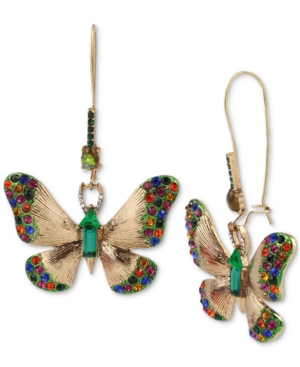 image of Betsey Johnson Gold-Tone Multicolor Crystal Butterfly Drop Earrings