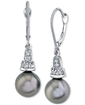 image of Black Tahitian Cultured Pearl (9mm) & Diamond (1/5 ct. t.w.) Drop Earrings in 14k White Gold