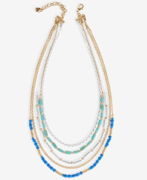 image of Lucky Brand Two-Tone Multi-Bead Convertible Layered Necklace, 13-1/2