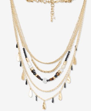 image of Lucky Brand Two-Tone Paddle Charm & Bead Layered Necklace, 14