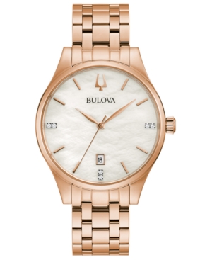 image of Bulova Women-s Classic Diamond-Accent Rose Gold-Tone Stainless Steel Bracelet Watch 36mm