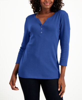 Karen Scott - Cotton 3/4-Sleeve Henley Top