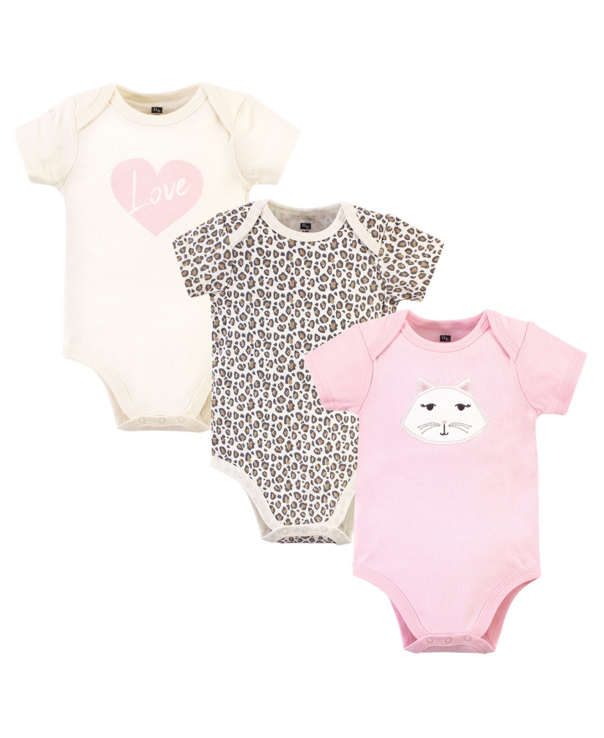 Hudson Baby Baby Girls Soft Everyday Cotton Bodysuits 3-Pack - Pink kitty