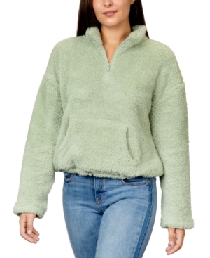 image of Rebellious One Juniors- Faux-Sherpa Quarter-Zip Top