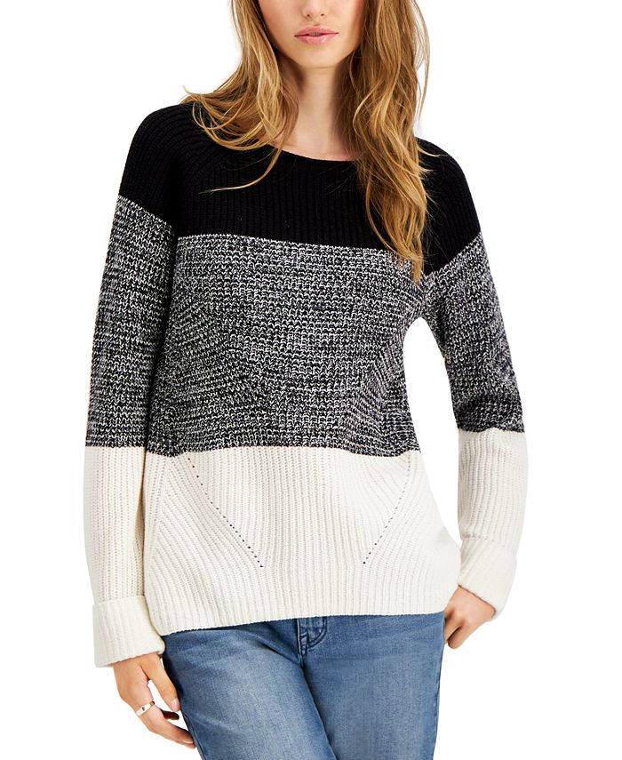 Style & Co Colorblocked Pointelle Sweater, Created for Macy's - Macy's