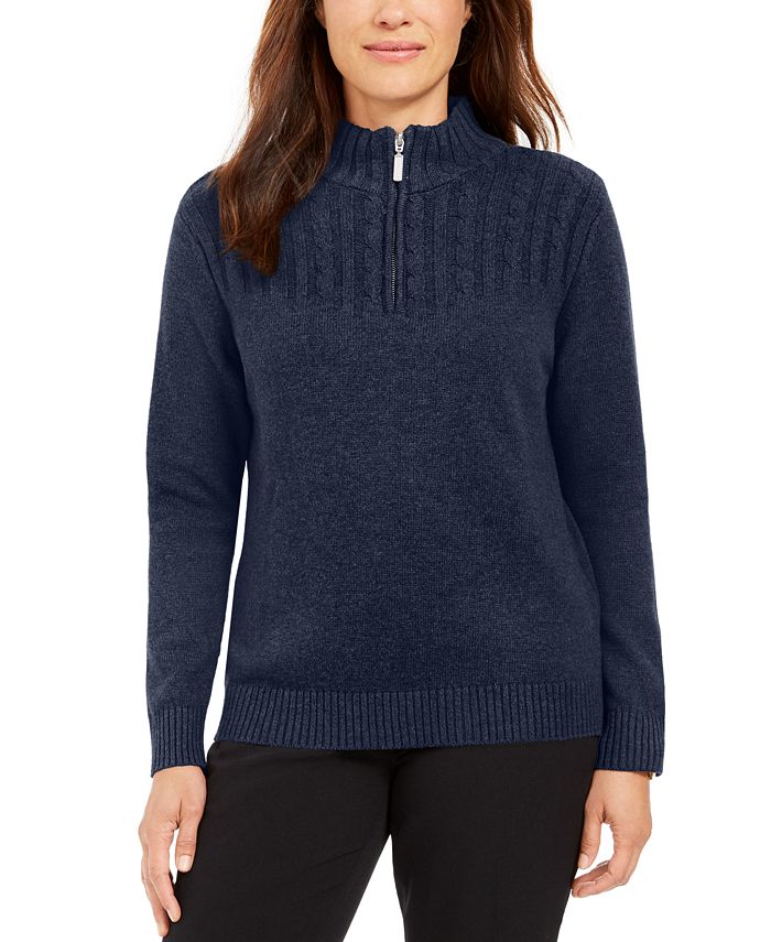 Karen Scott Petite Cotton Mock-Neck Sweater, Created for Macy's - Macy's