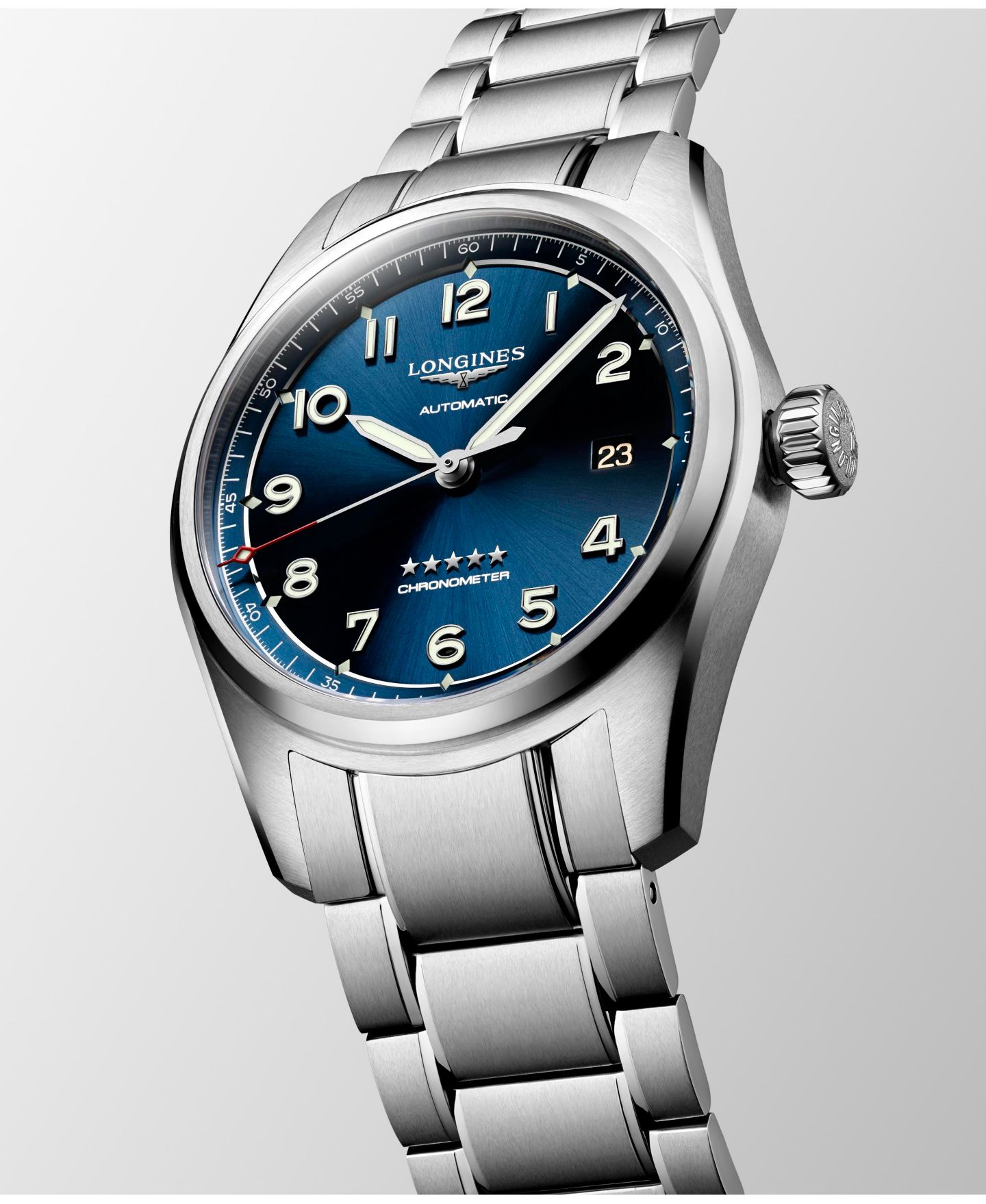 Мужские часы Longines Automatic Spirit Stainless Steel Chronometer Bracelet Watch 40mm — фото 2