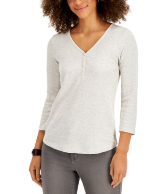 Mittoshop Mineral Wash Waffle Knit Collared Neck Henley Top main image 1