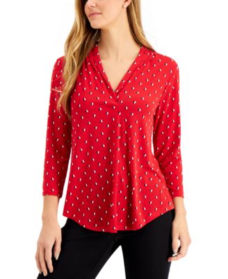 Charter Club - Petite 3/4-Sleeve Dual-Colored Heart Blouse