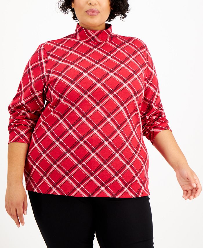 Karen Scott Plus Size Plaid Print Scoop Neck Top main image 1