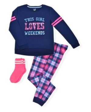 image of Max & Olivia Little and Big Girls Top and Jogger Pant with Cosy Socks
