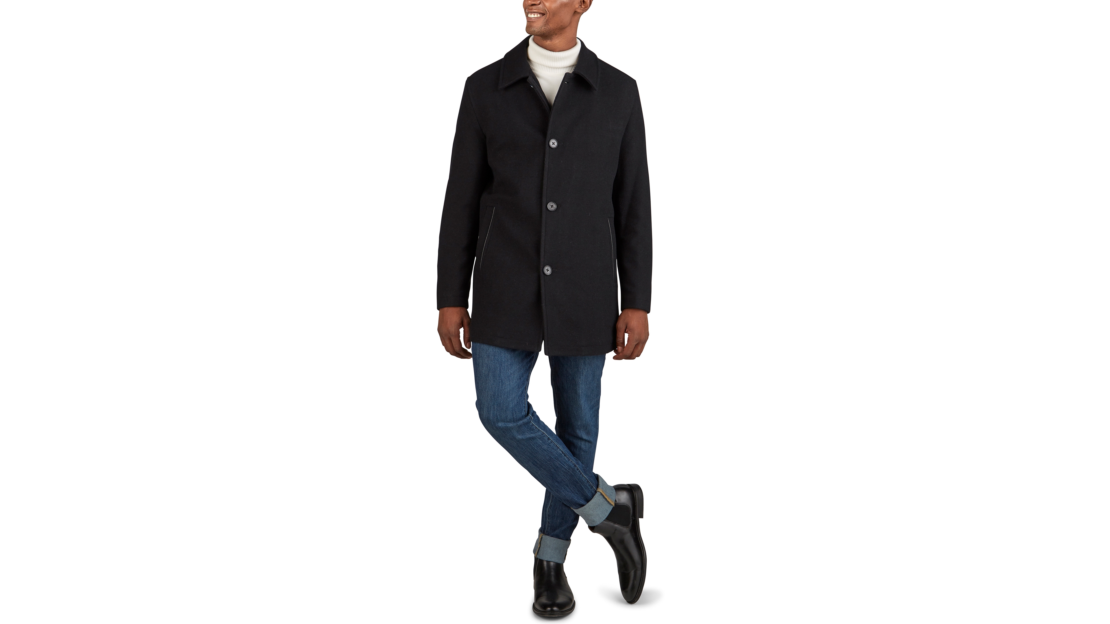 Cole Haan Men's Classic-Fit Car Coat with Faux-Leather Trim