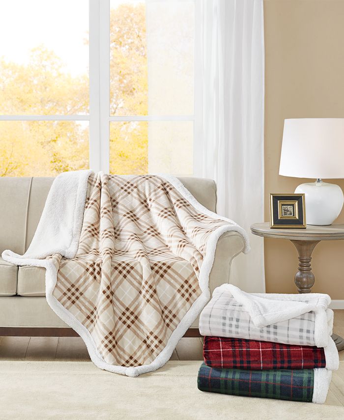 Martha Stewart Collection Sherpa Plaid Throw, Created For Macy's