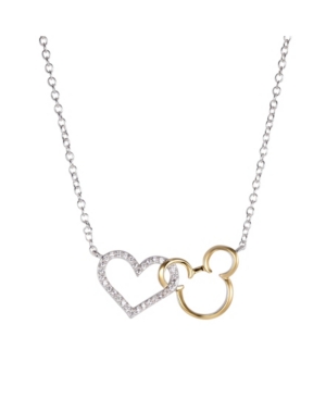 image of Disney Two-Tone Mickey Mouse Cubic Zirconia Heart Pendant Necklace in Fine Silver Plate