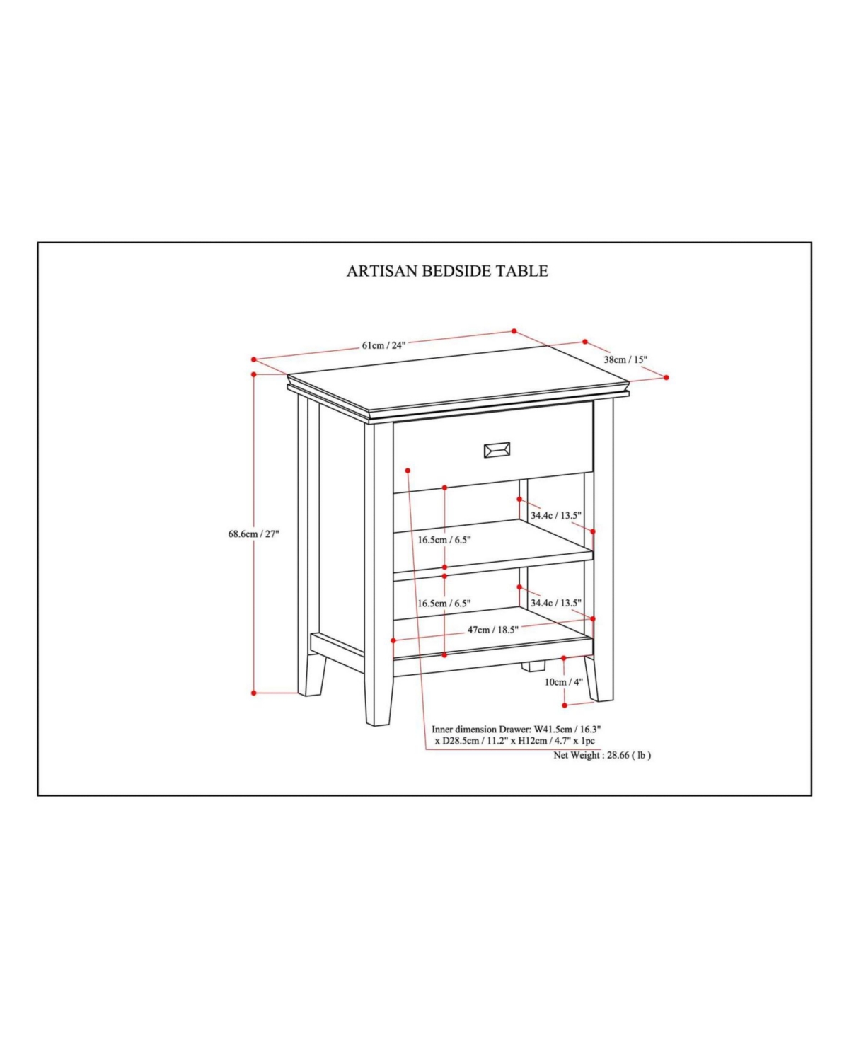 Simpli Home Artisan Solid Wood Bedside Table