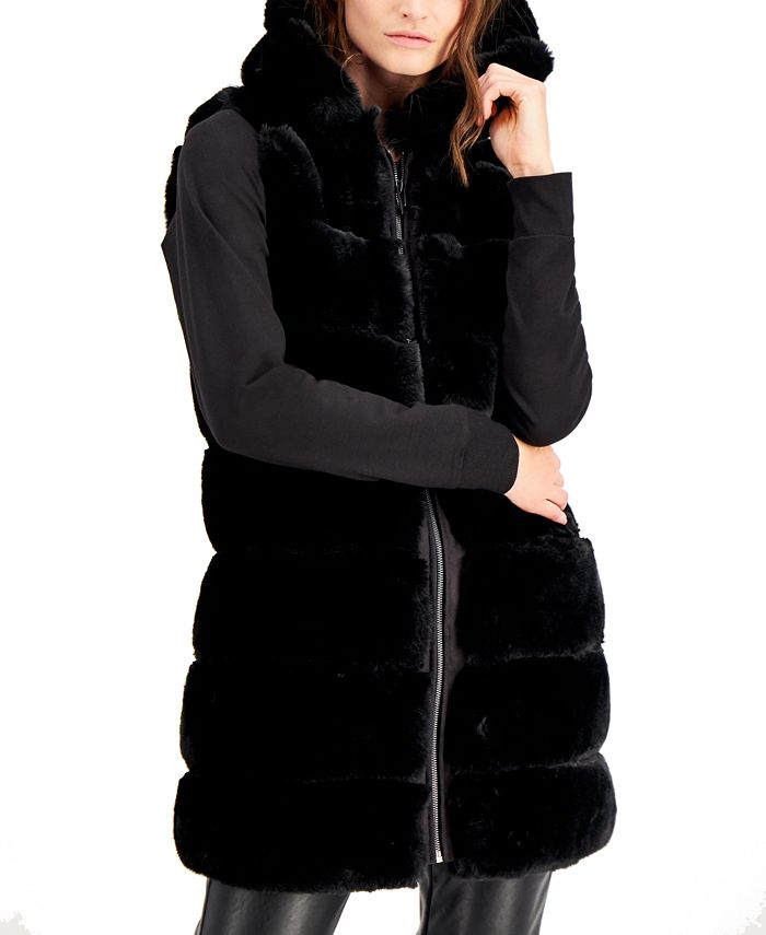 Via Spiga Grooved Hooded Faux Fur Vest, Via Spiga Reversible Faux Fur Hooded Coat