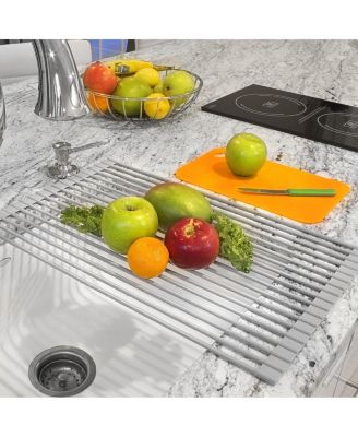 Roll-Up Dish Drying Rack, Over the Sink Dish Drainer, Multipurpose Drying Rack for Dishes, Fruits & Vegetables, Silicone Coated Stainless Steel