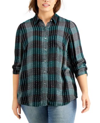 Style & Co - Plus Size Plaid Sparkle Boyfriend Top